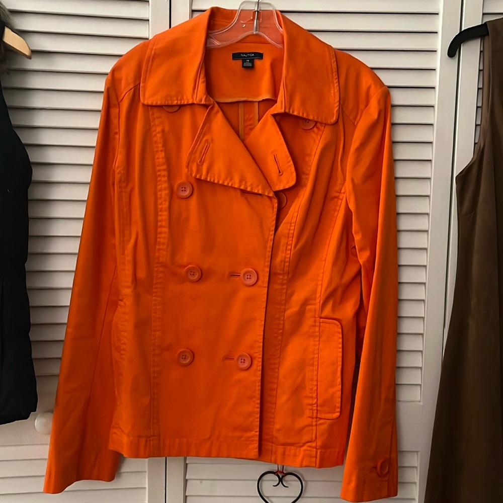 Orange, double breasted jacket / coat
